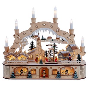 Kurt Adler 14.17-Inch Wooden Light-Up Musical Santa Christmas Village - 1 of 4