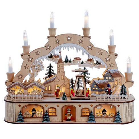 Kurt Adler 14.17-inch Wooden Light-up Musical Santa Christmas Village ...