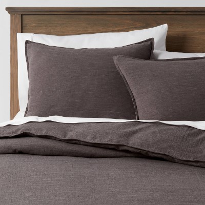 3pc Full/Queen Space Dyed Cotton Linen Duvet & Sham Set Dark Gray - Threshold™