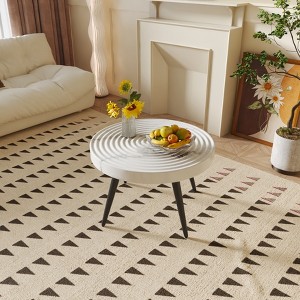 31-inModern farmhouse-style living room coffee table, round table with natural finish, white marble style - 1 of 1