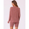 cheibear Women's Ribbed Knit Long Sleeved Top with Slim Biker Shorts Lounge Set - 4 of 4