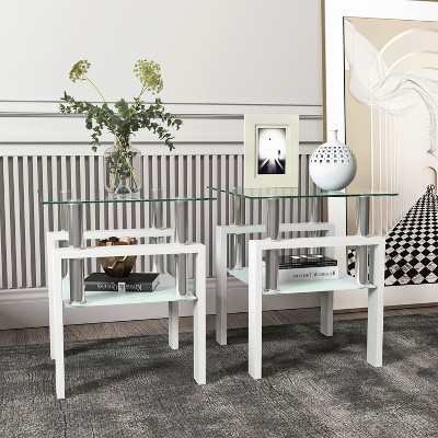 VYNXARIA Set of 2, Modern Tempered Glass Tea Table Coffee Table End Table, Square Table for Living Room
