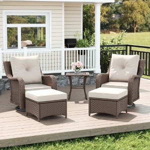 LayinSun Wicker Outdoor Furniture Set with 6-inch Comfy Cushions, High Back Patio Furniture Set with Swivel Rocking Chairs and Side Table - 1 of 4