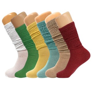 Women’s Slouch Socks 6 Pairs Cotton Scrunch Knee-High Shoe Size 5-10 - 1 of 4