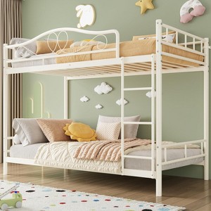 Metal Bunk Bed Twin Over Twin, Heavy Duty Bunkbeds Frame with Safety Guard Rails for Kids Boys GirlsSteel Bed for School, Bedroom Space-Saving - 1 of 4