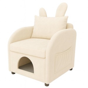 Racxily Bunny-Ear Pet-Friendly Armchair with Built-in Cat & Dog Hideaway, Cozy Dual-Use Sofa Chair with Side Pocket - 1 of 4
