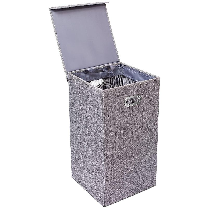 BirdRock Home Single Linen Laundry Hamper with Lid and Removable Liner - Grey, 1 of 8