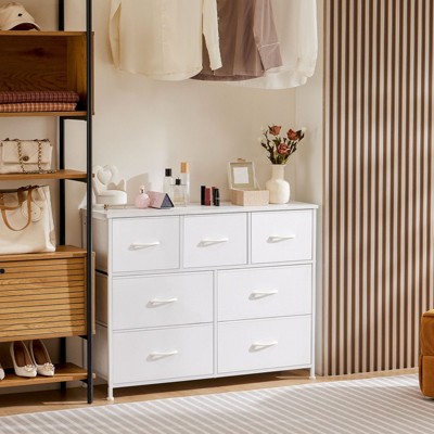 CAVINAS Dresser for Bedroom with Fabric Bins and Black Metal Handles Design,Modern Chest of Drawers,Freestanding Dresser for Bedroom