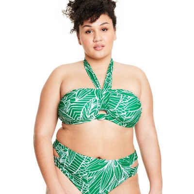 Women's Linear Floral Print Halter Neck Bikini Top - Tabitha Brown for Target Green