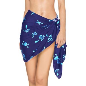 LA LEELA Womens Halloween Summer Pirates Skull Short Beach Mini Sarong Bikini Pareo Wrap Cover Ups for Swimwear One Size Short Pirate Skull, Blue - 1 of 4