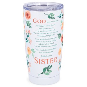 Elanze Designs 20 oz Stainless Steel On the Go Insulated Travel Tumbler With Push Top Lid, God Made a Sister Floral White - 1 of 4