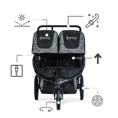 Graphite Black Double Jogging Stroller with Swivel Locking Front Wheel