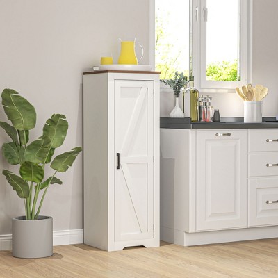 White Farmhouse Storage Cabinet with Adjustable Shelving and Barn Door
