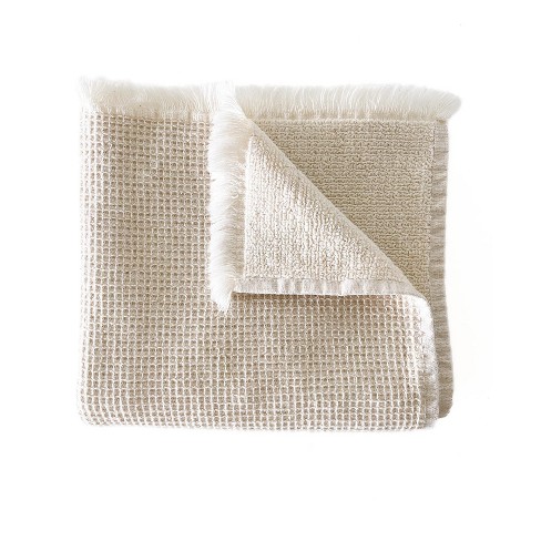 Taupe & White Cross Dyed Cotton Waffle Bath Towel - Anaya