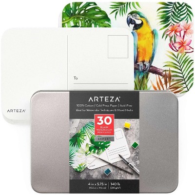 Arteza Watercolor Postcards, 100% Cotton, 4"x5.75", Great for Holiday Cards - 30 Pack (ARTZ-8566)