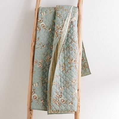 Teal and Cream Floral Quilted Cotton Reversible Throw