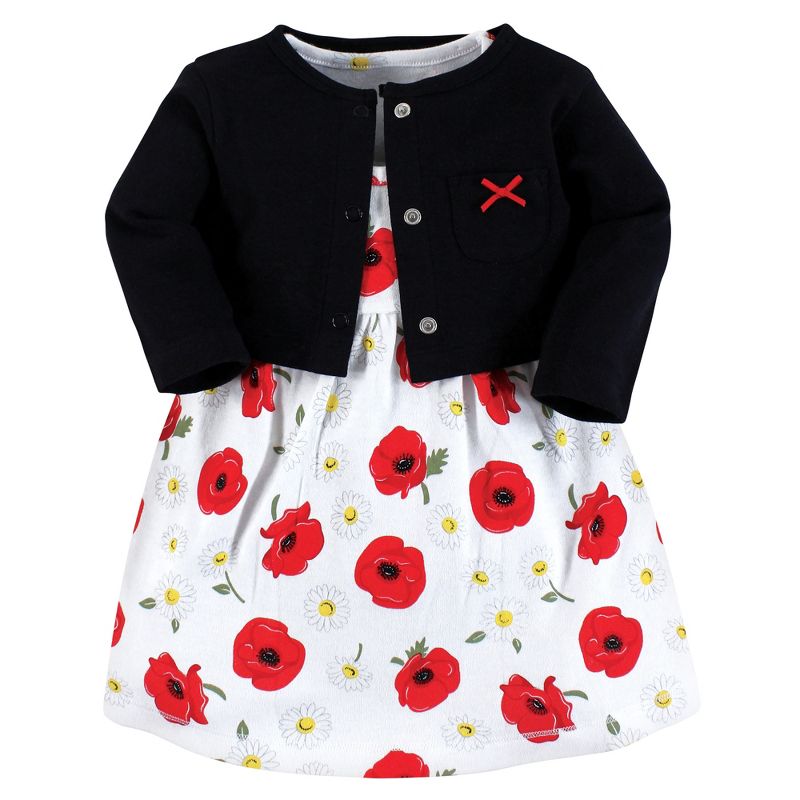 Hudson Baby Baby and Toddler Girl Cotton Dress and Cardigan Set, Poppy Daisy, 1 of 7