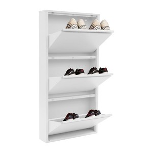 YIYIBYUS Wall Mounted & No-Assembly Metal Shoe Cabinet for Entryway, Holds 9 Pair Shoes, White - 1 of 4