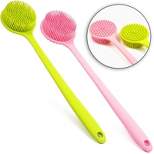 Glamlily 2 Pack Silicone Shower Brush Back & Body Scrubber & Exfoliator, Green, Pink