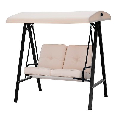 U-MAX 2 Persons Outdoor Patio Canopy Steel Porch Swing Chair,Beige