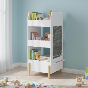 Homy Casa Kids Wooden Bear-Shaped Bookshelf with Chalkboard Side and 3-Tier Open Storage, White - 1 of 4