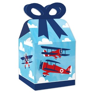 Big Dot of Happiness Taking Flight - Airplane - Square Favor Gift Boxes - Vintage Plane Baby Shower or Birthday Party Bow Boxes - Set of 12 - 1 of 4