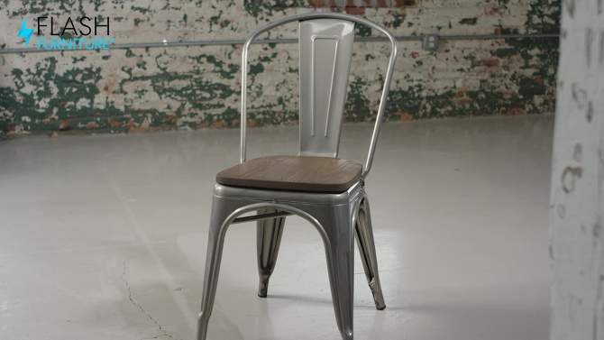Flash Furniture Clear Coated Metal Stackable Chair with Wood Seat, 2 of 12, play video
