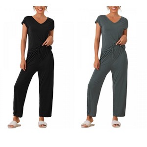 INSPIRE CHIC Women's 2 Pcs Pajama Set Short Sleeve Top with Long Pants Modal Casual Lounge Sets - 1 of 4