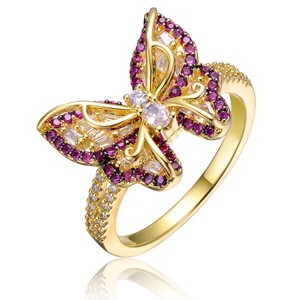 Guili 14K Gold-Plated Amethyst & CZ Butterfly Ring, a split-top design exuding youthful charm and elegance. Available in Sizes 6, 7, and 8. - 1 of 3