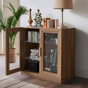 [31-inch | Transparent Design]Black Wood Grain Glass Door Display Cabinet (Ideal for Bedroom/Living Room) - 1 of 4