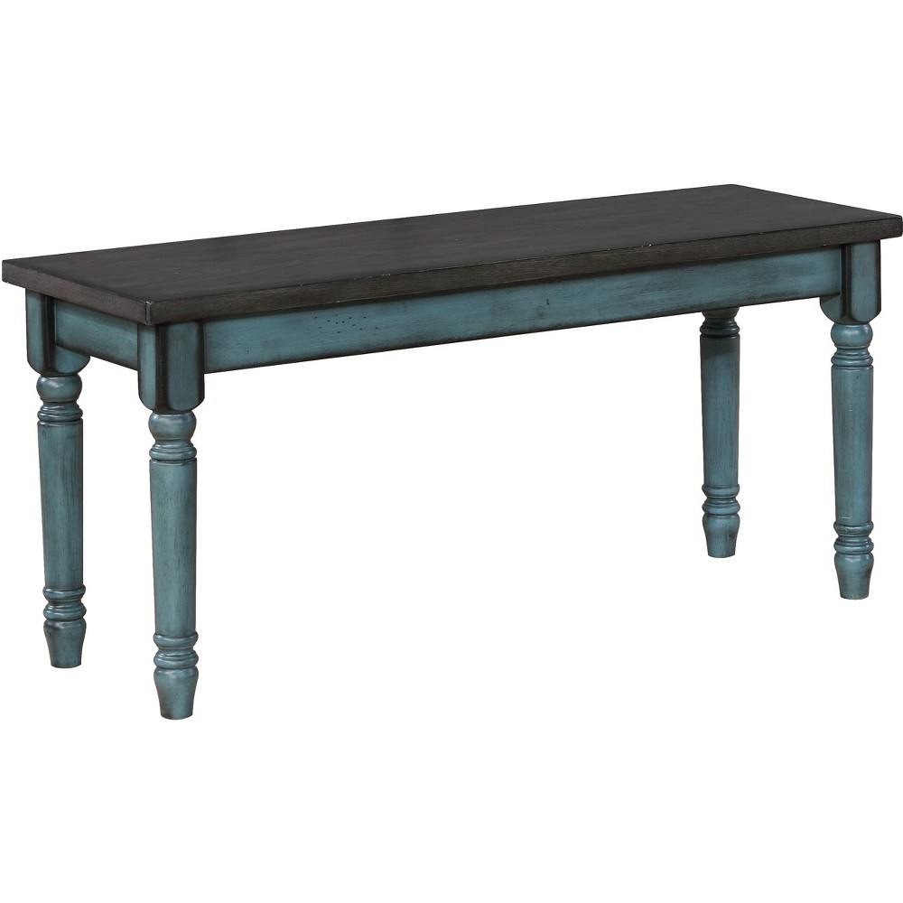 Photos - Pouffe / Bench 40" Reagan Traditional Sculpted Wood Legs Smokey White Seat Dining Bench Dark Teal - Linon: Rubberwood Frame, Seats 2