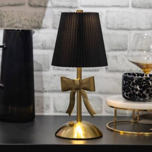 National Brand Portable and Rechargeable (Includes LED Light Bulb) Lamp with Fabric Shade and Metal Bow Detail - 1 of 3