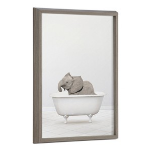 18" x 24" Blake Baby Elephant Solo Bathtub by Amy Peterson Framed Printed Art Gray - Kate & Laurel All Things Decor - 1 of 4