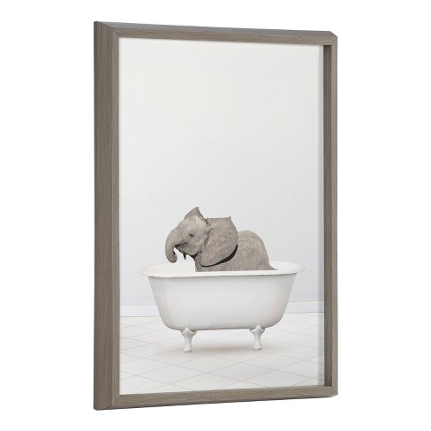 18 X 24 Blake Baby Elephant Solo Bathtub By Amy Peterson Framed