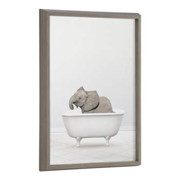 18" x 24" Blake Baby Elephant Solo Bathtub by Amy Peterson Framed Printed Art Gray - Kate & Laurel All Things Decor