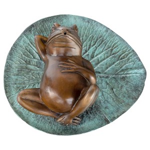 Design Toscano Spitting Frog on Lily Pad Bronze Garden Statue - 1 of 4