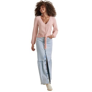 VENUS Womens Tie-Front Button-Up Top - 1 of 4