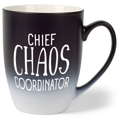 Elanze Designs Chief Chaos Coordinator Two Toned Ombre Matte Black and White 12 ounce Ceramic Stoneware Coffee Cup Mug