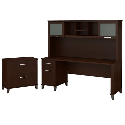 Bush Furniture Somerset 72w Office Desk W Hutch Lateral File Cabinet Mocha Cherry Set019mr Target