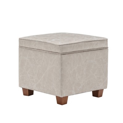Square Storage Ottoman with Piping and Lift Off Lid Distressed Tan Faux Leather - WOVENBYRD