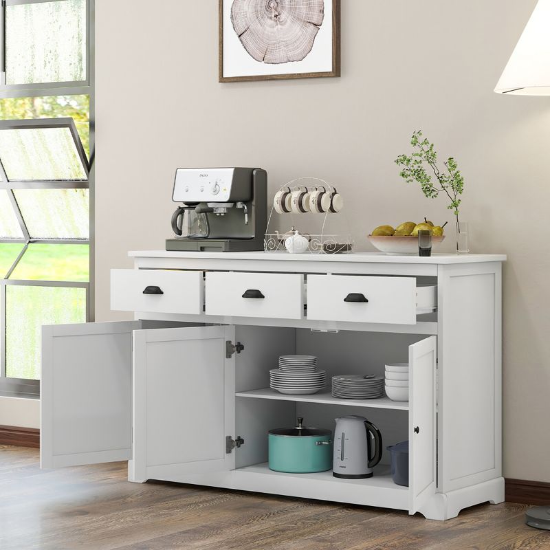 Costway 3 Drawers Sideboard Buffet Cabinet Console Table Kitchen Storage Cupboard White, 4 of 13