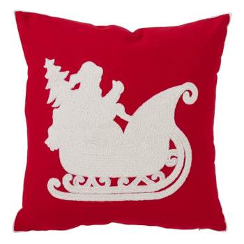 Santa's Sleigh Design Cotton Blend Square Throw Pillow Red - Saro Lifestyle