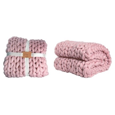 Transpac Acrylic 60 in. Pink Chunky Knitted Throw
