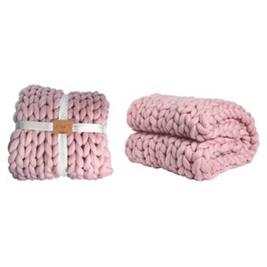 Transpac Acrylic 60 in. Pink Chunky Knitted Throw - 1 of 2