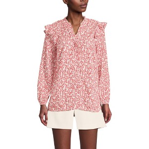 Lands' End Women's Cotton Voille Ruffle Front Blouse - 1 of 3