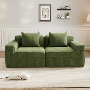 QingMoon Loveseat Boneless Sofa, Modular Deep Seat Couch, Comfy Corduroy Fabric Sofa with Throw Pillows for Living Room, Apartment - 1 of 4