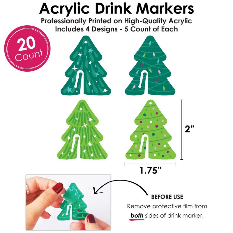 Big Dot of Happiness Merry and Bright Trees - Colorful Whimsical Christmas Party Wine Glass Charms - Acrylic Drink Markers - Set of 20, 3 of 7