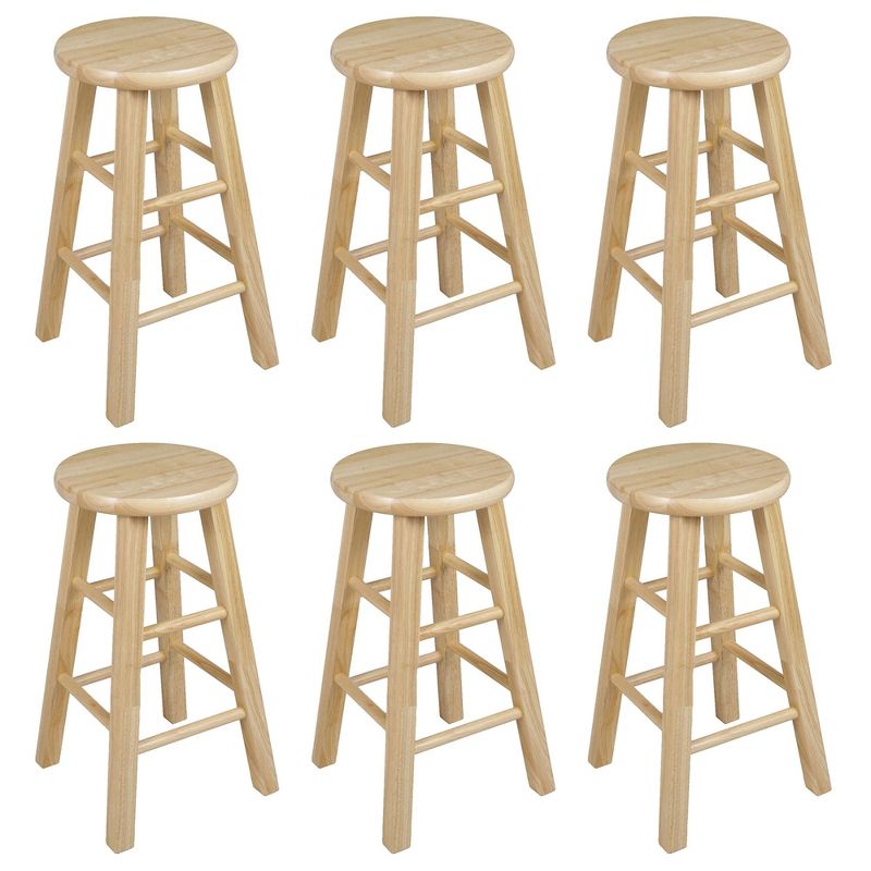 PJ Wood Classic Round-Seat 24" Tall Kitchen Counter Stools for Homes, Dining Spaces, and Bars with Backless Seats, 4 Square Legs, Natural (Set of 6), 1 of 7