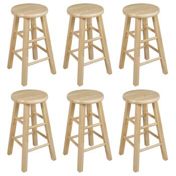 PJ Wood Classic Round-Seat 24" Tall Kitchen Counter Stools for Homes, Dining Spaces, and Bars with Backless Seats, 4 Square Legs, Natural (Set of 6)