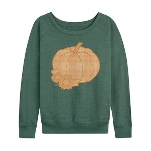 Women's - Instant Message - Muted Plaid Pumpkin Lightweight French Terry Wide Neck Long Sleeve Shirt - 1 of 4